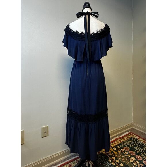 ALICE+OLIVIA Mitsy Off-The-Shoulder Maxi Dress, Navy/Black, Sz 2 - Picture 9 of 15